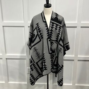 Velvet Grey and Black Wool Cape, One Size